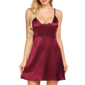 

Women Sexy Silk Satin Night Dress Sleeveless Nighties V-neck Nightgown Spaghetti Straps Nightdress Backless Sleepwear Nightwear