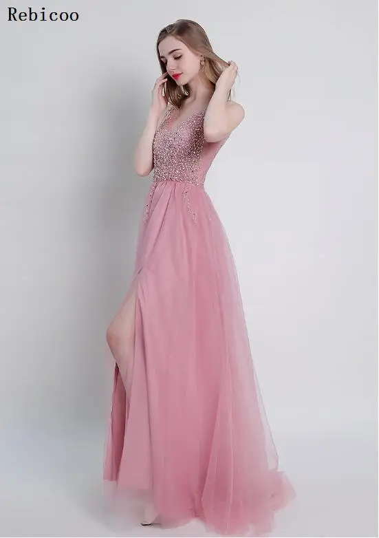 Vestido De Noiva, длинное розовое платье с аппликацией, кружевное, прозрачное, с вырезом, для торжественных случаев, для невесты, элегантное, для свадьбы, выпускного, вечерние, торжественное платье