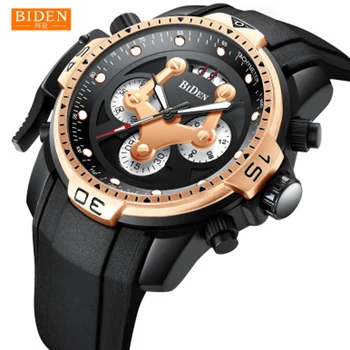 

BIDEN Relogio Masculino Mens Watches Top Brand Luxury Quartz Gold Watch Men Silica gel Military Waterproof Sport Wrist Watch