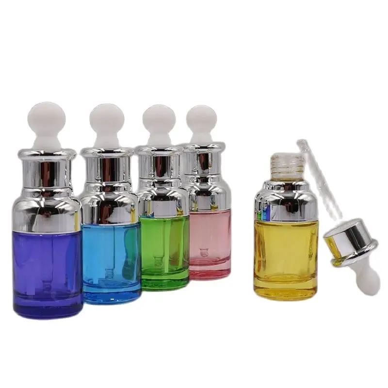 

15Pcs Refillable Bottle Empty Cosmetic Essence Packaging Silver Cap Plastic White Top 30ml Glass Essential Oil Dropper Vials