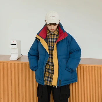 

Korean Style Plus Women Jacket Loose Women's Winter Parka Plus Size Stand Collar Thick Patchwork Cotton Padded Warm Coat Ladies
