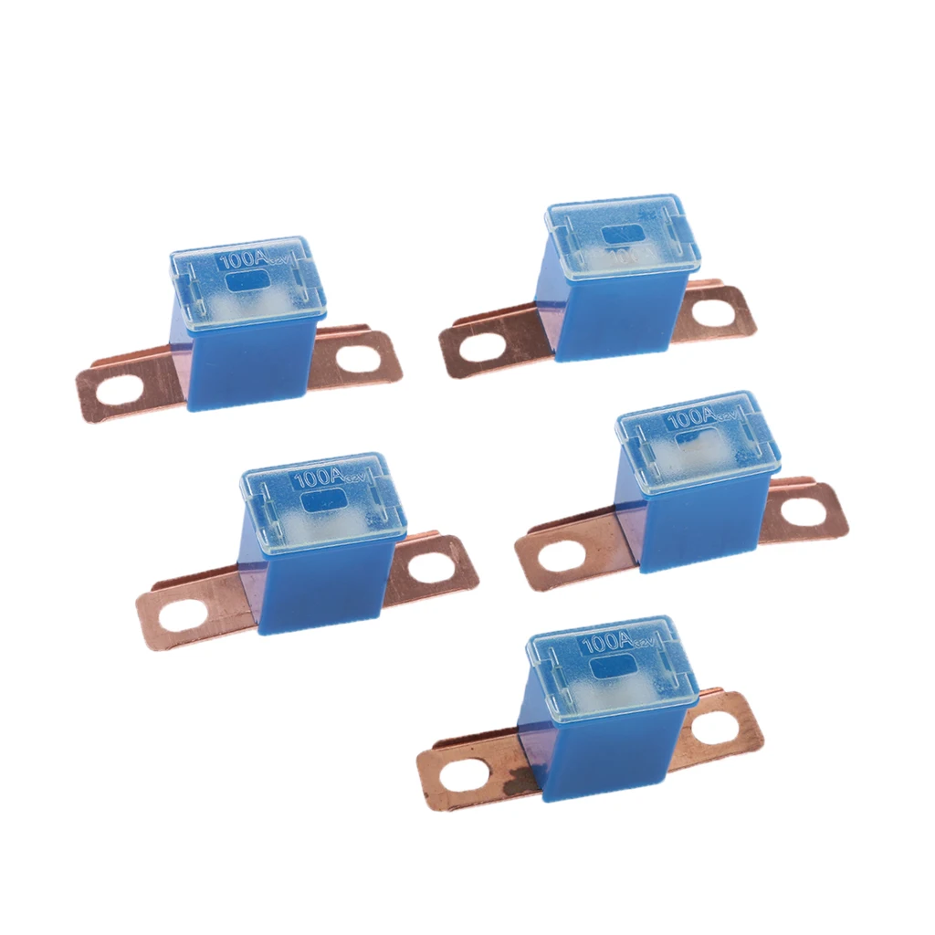 5x Blue Plastic Rectangle Shape Midi/Ami Fuses 100 Amp For Cars Vehicle