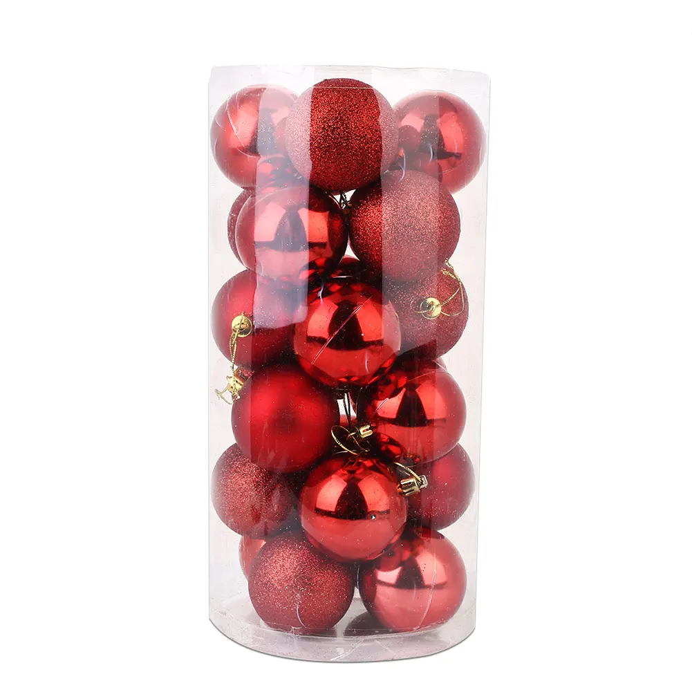 Red 6CM 24Pcs/Box Christmas Decorative Ball Market Xmas Tree Decors 6 Colors - Цвет: Red