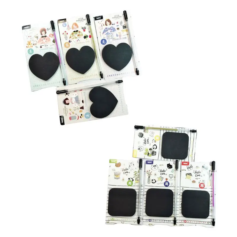 

50 Sheets Black Sticky Notes with Fluorescent Pen Set Creative Office Stationery