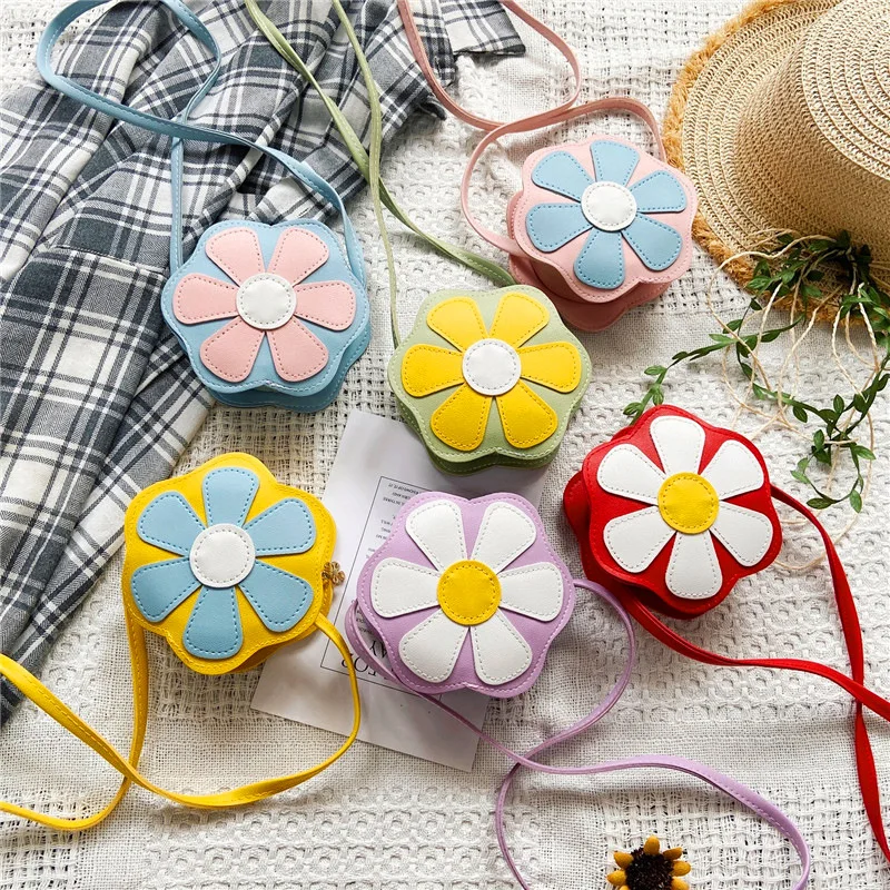 Monedero con flores para niñas pequeñas, moderno bolso cruzado de piel sintética, bolsas de niños para llevar al hombro, cartera pequeña de princesa