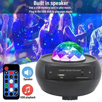 

Colorful LED Starry Sky Ocean Projector Light Bluetooth USB Voice Control Music Player Night Light Ocean Wave Projection Lamp 10