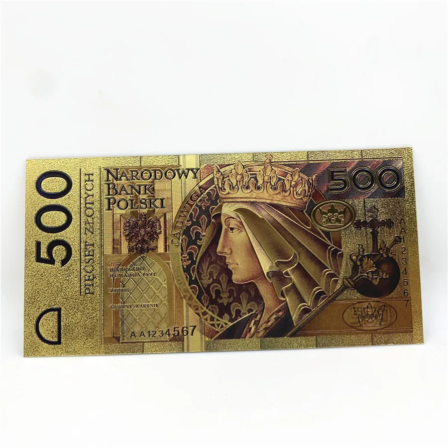Poland Gold Banknote 500 Paper Money Currency Art Crafts Bill Note for Gifts 