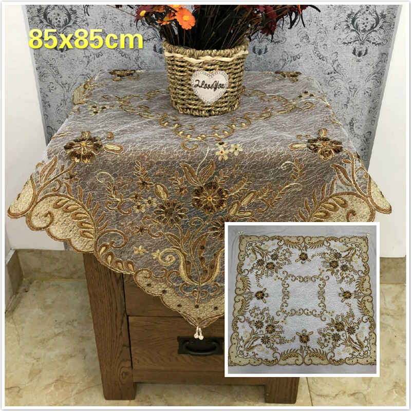 

European Mesh Beaded Lace Embroidered Retro Tablecloth Furniture Dustproof Hotel Restaurant Fireplace Wedding Decoration Cloth
