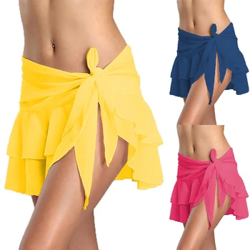 

5 Colors Beach Skirts Women Cover Up Mesh Bikini Swimwear Black White Red Blue Bandage Cover-Ups Wrap Sarong Skirt Swimsuit