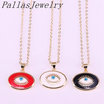 

10Pcs Trendy Enamel Oval Charm Eyes Pendant Necklaces Gold Color Copper Chain Necklace For Women Girl