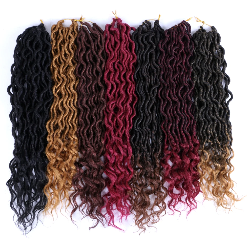 Mtmei Hair Goddess Faux Locs Crochet Hair 18&ldquo; 24Strands Wave Dreadlocks Black Brown Burgundy Ombre Braiding Extensions