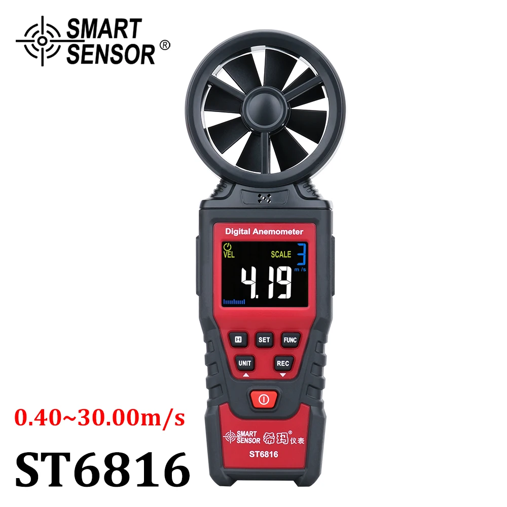 Цифровой анемометр, измеритель скорости ветра, измеритель скорости потока воздуха, термометр, измеритель скорости ветра, датчик воздушного потока - Цвет: ST6816
