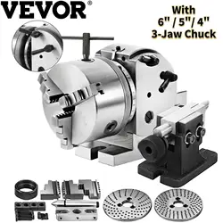 Vevor BS 0 BS 1 índice de precisão dividindo a cabeça com 4 Polegada 5 Polegada 6 Polegada mandril de 3 maxilas, dividindo a placa e o indexador giratório do tailstock