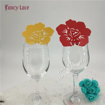 

50pcs Wedding place cards for wine glass, Rose Flower wedding place name card, DIY paper escort card for Table Mark Decoration