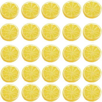 

40 Pcs Simulation Lemon Slices Fake Artificial Fruit Model Party Kitchen Wedding Home Decoration (Yellow)