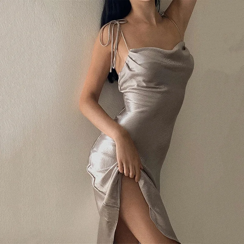 

Summer dresses for women 2021 fashion sexy dress bodycon midi dress evening party satin dress ruched beach dresses backless