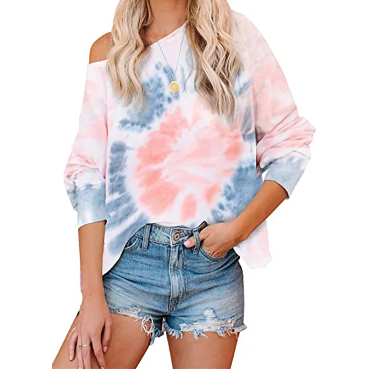 Tie Dye Print Woman T-shirts Long Sleeve Plus Size T Shirt O-neck Gradient Color Tee Shirt Trendy Sexy Women Streetwear