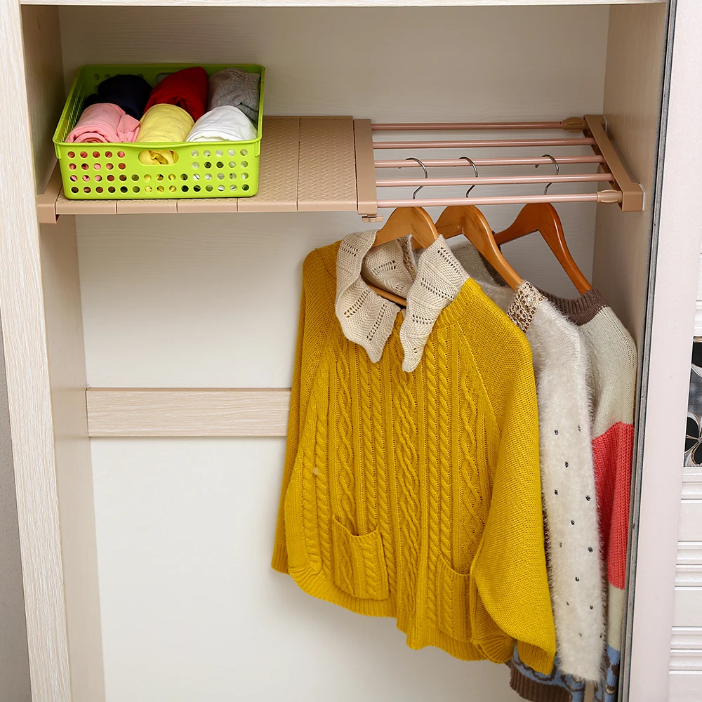 

DIY Retractable Plastic Plate Closet Inner Organizer Wardrobe Storage Adjustable Rack Board Layering Telescopic Partition Shelf