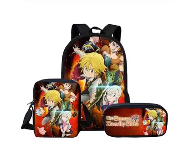 

3pcs/set School Bags Children Anime Seven Deadly Sins Print Shoulder Bag for Kids School Backpack Teenagers Book Bag
