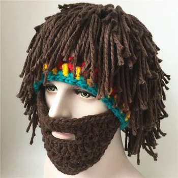 

Winter Crochet Mustache Knit Halloween Funny Party Caps Cycling Handmade Wig Beard Cap Unisex Wool Tassel Ski Mask Bonnet New