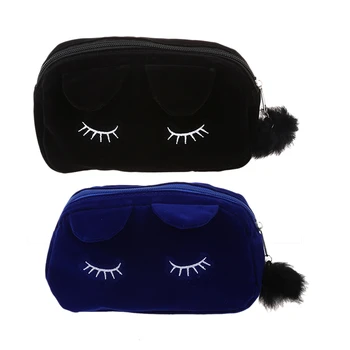 

2 Pcs Cartoon Storage Case Travel Makeup Pouch Cosmetic Bag, Black & Blue