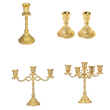 

Metal Candle Holder Stand Candelabra Taper Golden Candlestick Floral Peacock Embossed Wedding Event Party Candelabra
