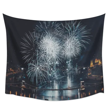 

Bedroom Wall Tapestry City Night Bridge River Fireworks Tapestry Wall Hanging Picnic Yoga Mat Living Room Wall Decoration