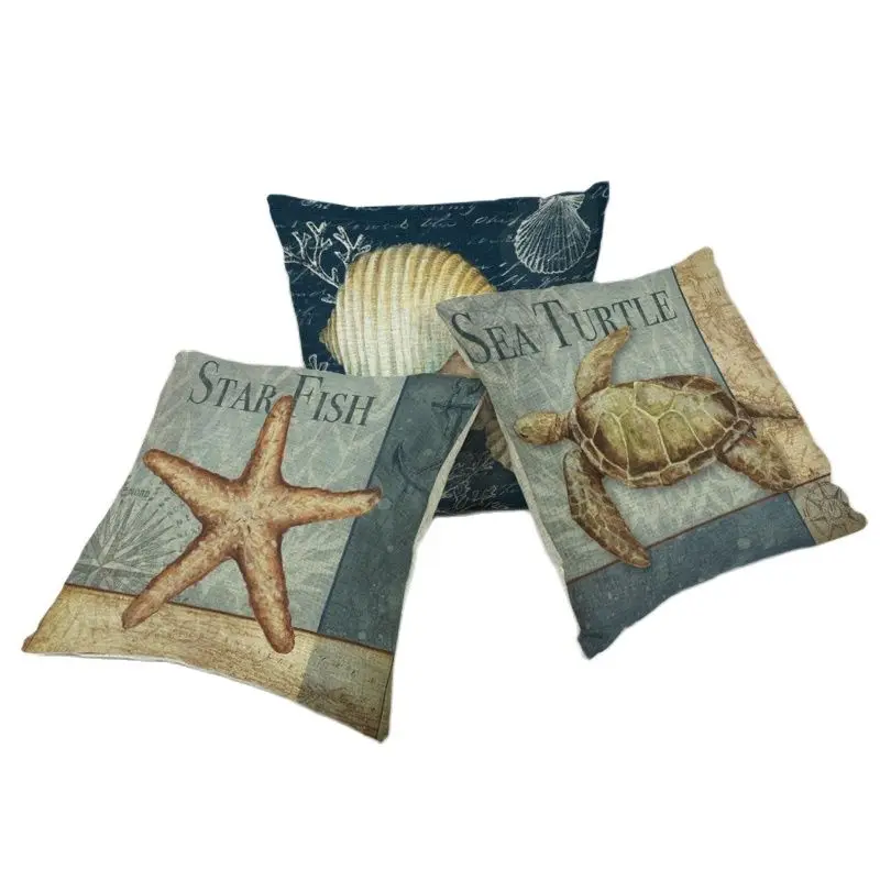 Винтажный пляжный чехол для подушки Nautilus Scallop Sea Star Conch Turtle акварель Lobster 17*17 дюймов