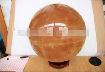 

+++---429+++ NATURAL YELLOW CALCITE CRYSTAL SPHERE BALL HEALING + STAND