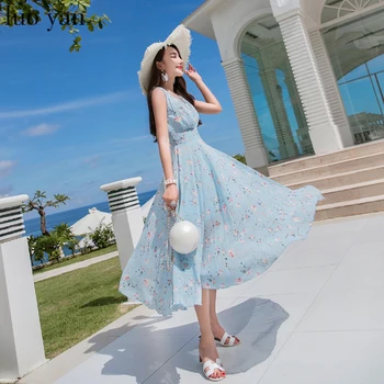 

2XL Plus Size Summer Sweet Chiffon Floral Boho Tank Dress 2020 Korean Elegant Women Party Midi Dresses Casual Sun Beach Vestidos