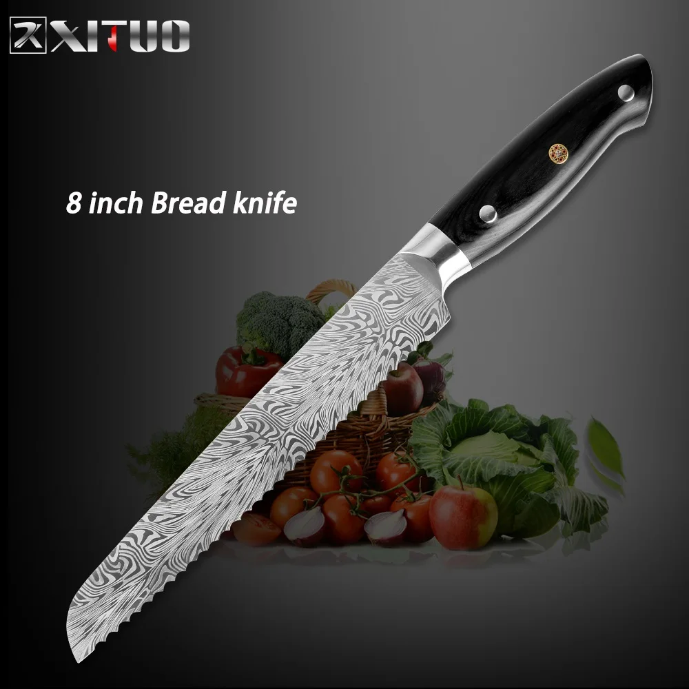8 inch breae knife XITUO кухонный нож повара лазерный дамасский нож из дамасской стали из нержавеющей стали Острый японский сантоку утилита Кливер кухонные ножи - Цвет: 8 inch breae knife