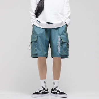 

New Summer Overalls Reflective Fabric Printed Men's Shorts