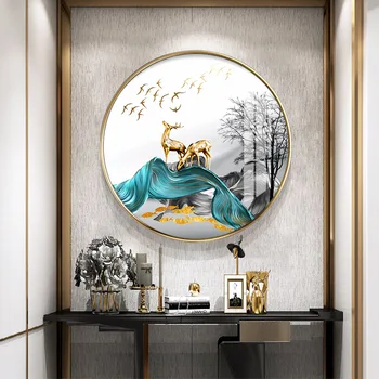 

Paintings Wall Art Two Deer Gold Canvas Modular Abstract Round Bird Picture HD Print Posters No Frame For Living Room Home Decor