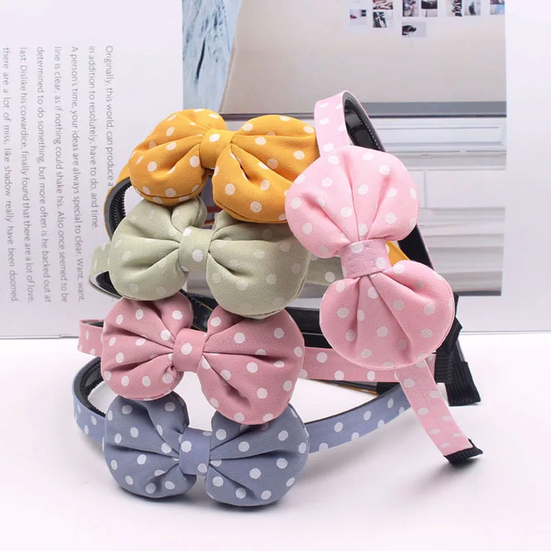 

Korean Sweet Children's Hair Accessories Fabric Bow Tie Headband Simple Wave Dot Student Headband All-match Press Hairpin