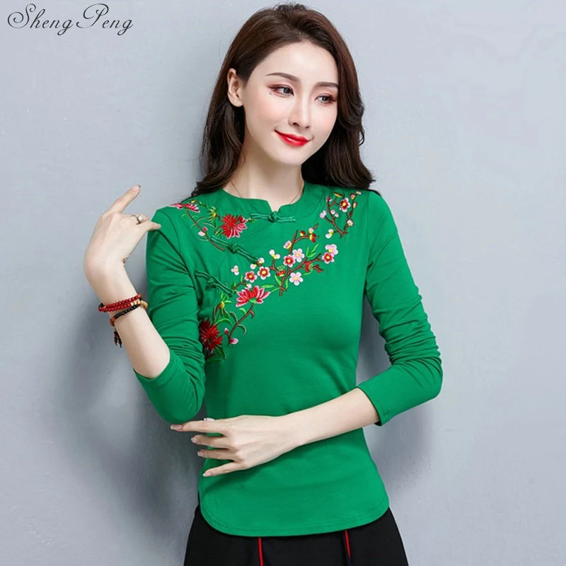 china tradicional mujer, camisa de lino oriental con cuello mandarín, elegante, cheongsam, V1747|Parte -