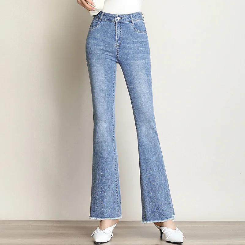 

2020 Spring New Style Korean-style WOMEN'S Pants High-waisted Slimming Bell-bottom Pants Weila Jeans Women's Straight-Cut Long P