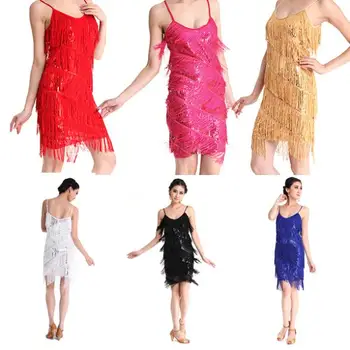 

New Sexy Elegant Women Latin Dance Dress Fringed Tassel Sequins Clubwear Skirt*