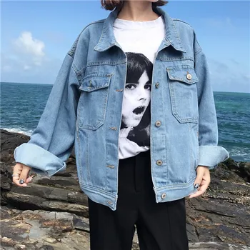 

ZCWXM Harajuku Denim Coats Spring Women New Long Sleeve Streetwear Bomber Jackets Turn Down Collar Chic Outwear New 2020
