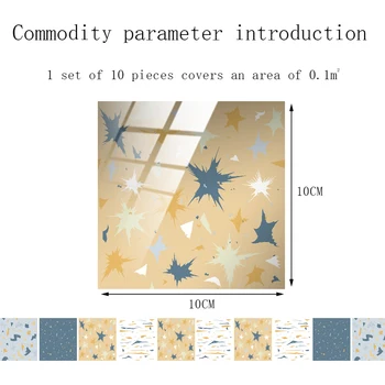 10pcs Retro Ceramic Tile Stickers Set Waterproof Pearl Film Decorative Wall Decals Home Easy Clean Floor Stickers for Kitchen