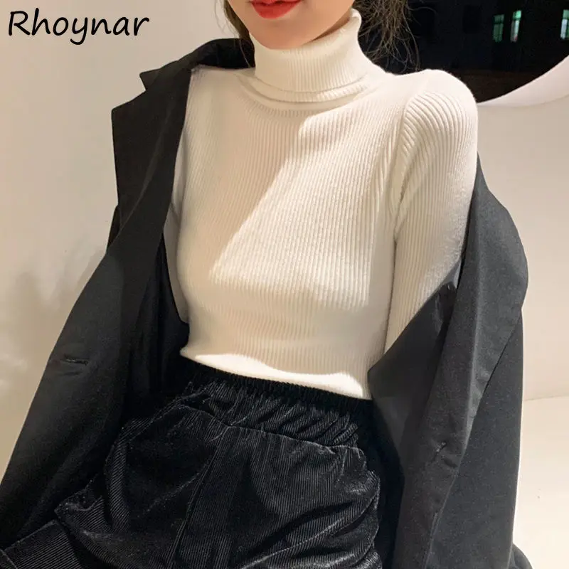 

Turtleneck Sweater Women All-match Long Sleeve Slim Knitted Solid Elegant Warm Harajuku Tender Female Retro Casual Basic Fall