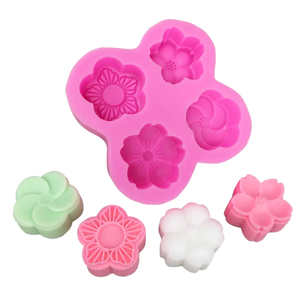4 полости 3D цветок силиконовые формы DIY для шоколада, желе, конфет пудинг печенье Кондитерские инструмент форма для выпечки лоток для льда мыло плесень