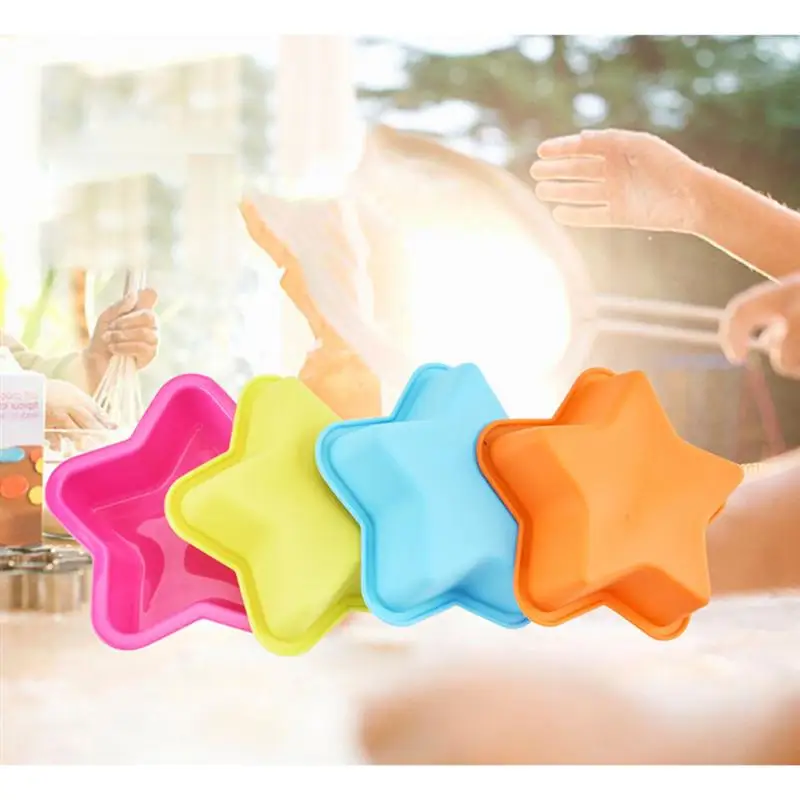 6 Pcs 13cm Pentagram Shape Cake Pan Mold Cake Liner Silicone Reusable Baking Tool Kitchen Accessory Bakery Dessert Random Color