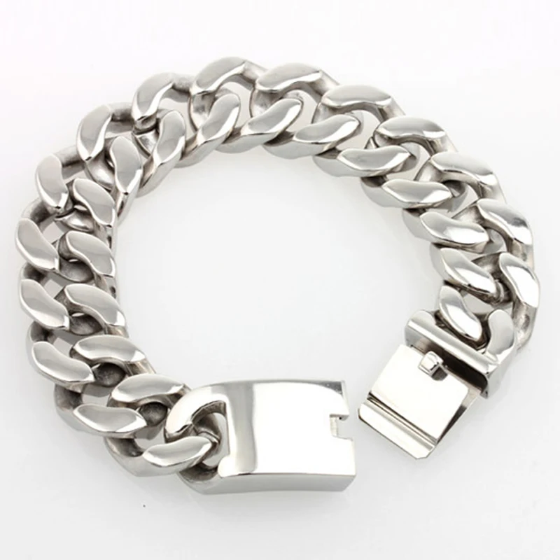 23 см Нержавеющая Сталь Серебряная цепочка браслет для мужчин Тяжелая массивная кубинская Цепь Байкер браслет ювелирные аксессуары в стиле панк