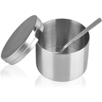 

Sugar Bowl with Lid and Spoon Stainless Steel Multi-Function Container Spice Container Salt Jar Condiment Storage Organization