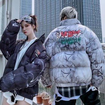 

Unua amo Hip-hop Winter Jacket Women Fashion Tie-dye Gradient Graffiti Design Couple Wear Oversized Bubble Coat Female YY030A