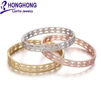 

HONGHONG Flower pattern Cubic Zirconia Bracelets & Bangles for women hollow design Noble elegant women Bangles Fashion jewelry
