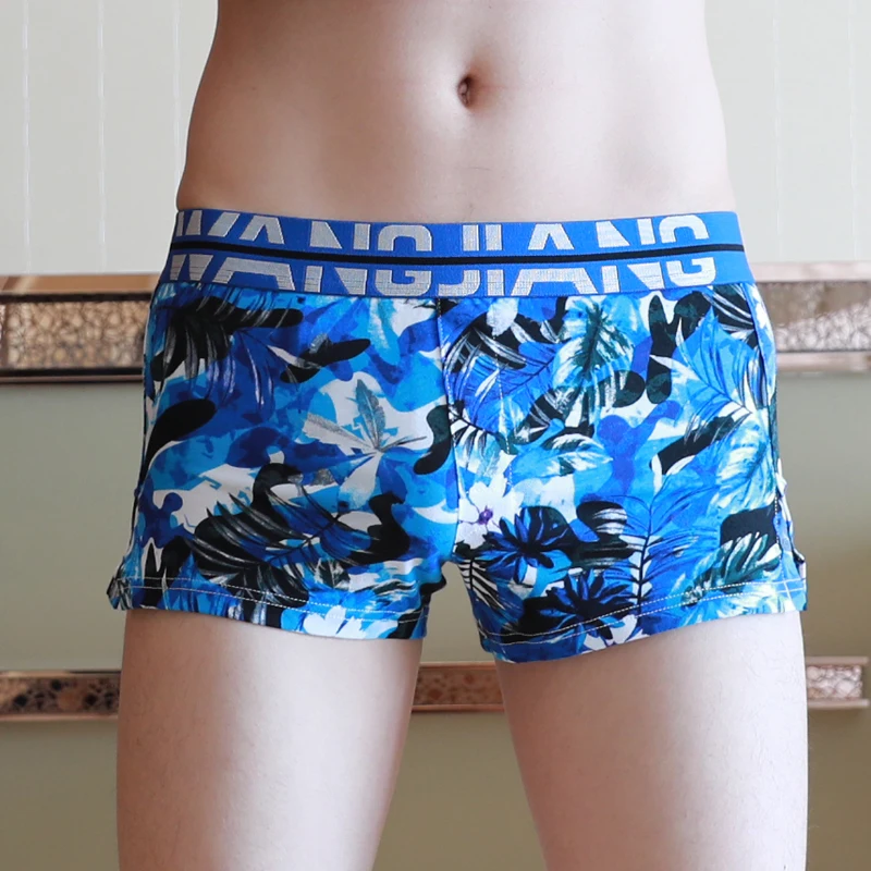 

Boxer Underwear Flower Printed Men Cotton Button Boxers Fashion Underpants Pouch Inside Men's Comfortable Loose Middle Waist