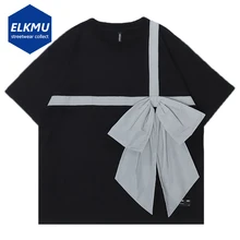 

Harajuku T Shirt Reflective Bow Fashion Streetwear Tee Men Oversized Short Sleeve Hip Hop Tshirt Women Summer Top Tees