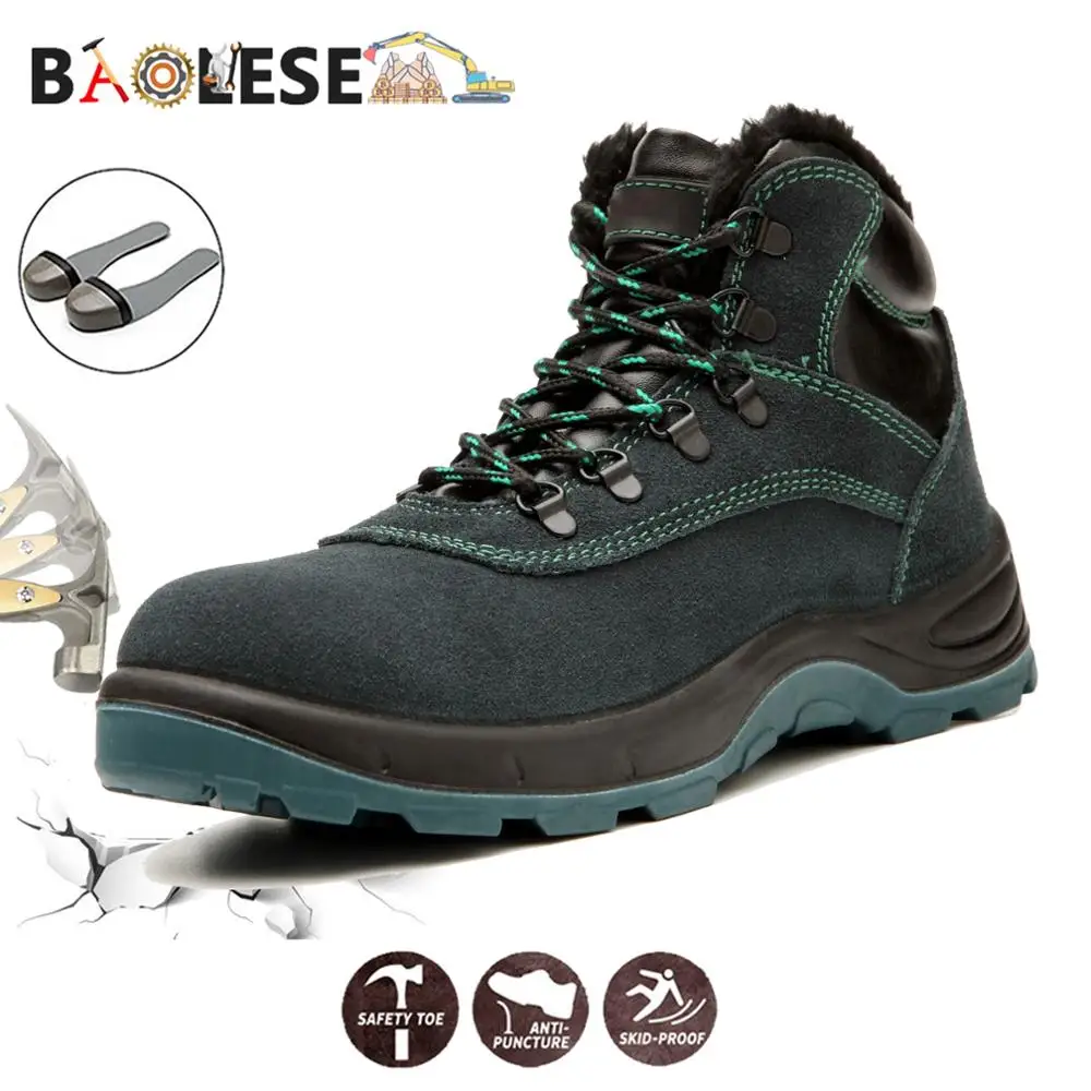 

BAOLESEM Winter Safety Sneakers Male Steel Cap Toe Work Shoes Anti-smashing Shockproof Warming Winter Men's Shoes Work Sneakers