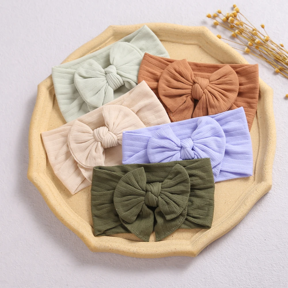 24pc/lot New Girls Solid Hair Bows Ribbed Headbands Infant Toddler Hairbands Baby Knotbow Headband Kid Children Hair Accessories baby bibs solid color cotton bow baby lace ruffled bib newborn burp cloths buckle scarf kids toddler girls feeding accessories